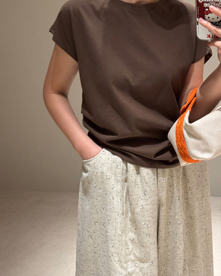 Minimalist Cap Sleeve Crewneck Top