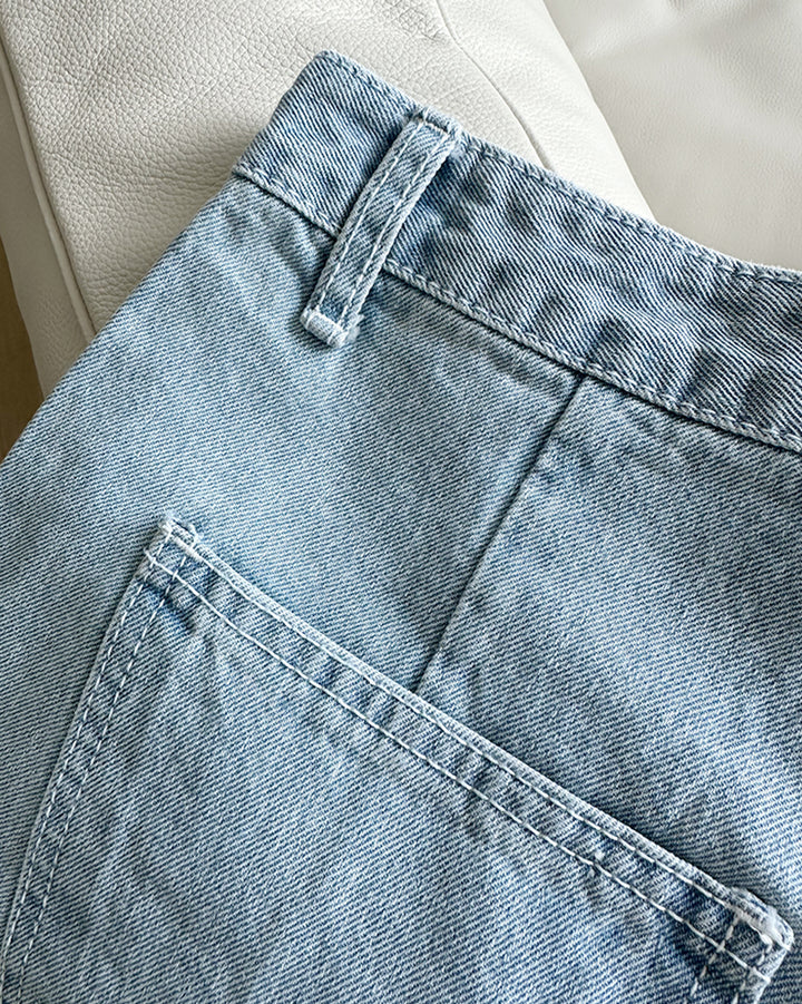 Light Wash Cotton Bermuda Denim Shorts