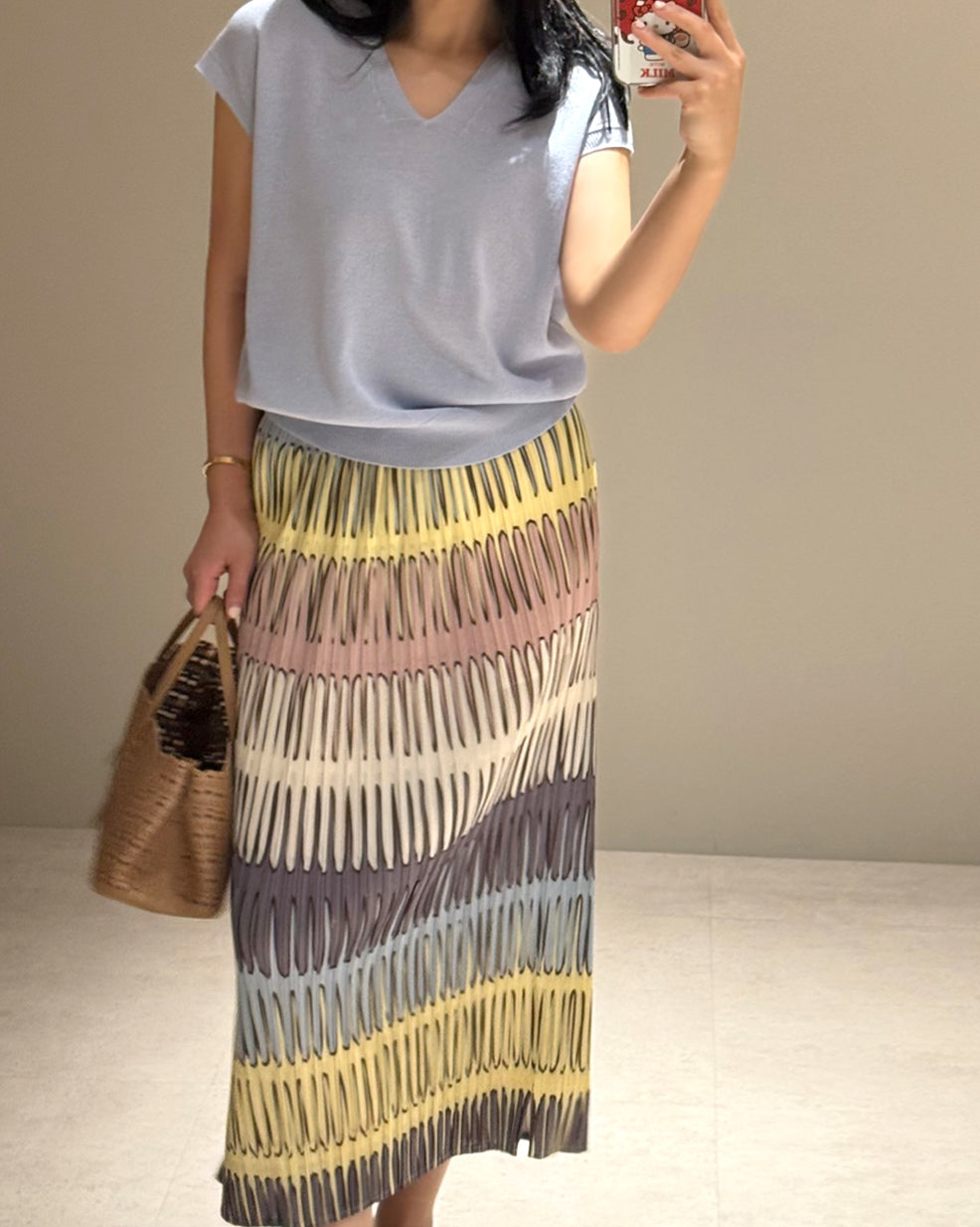 Colorblock Pleated Straight Maxi Skirt