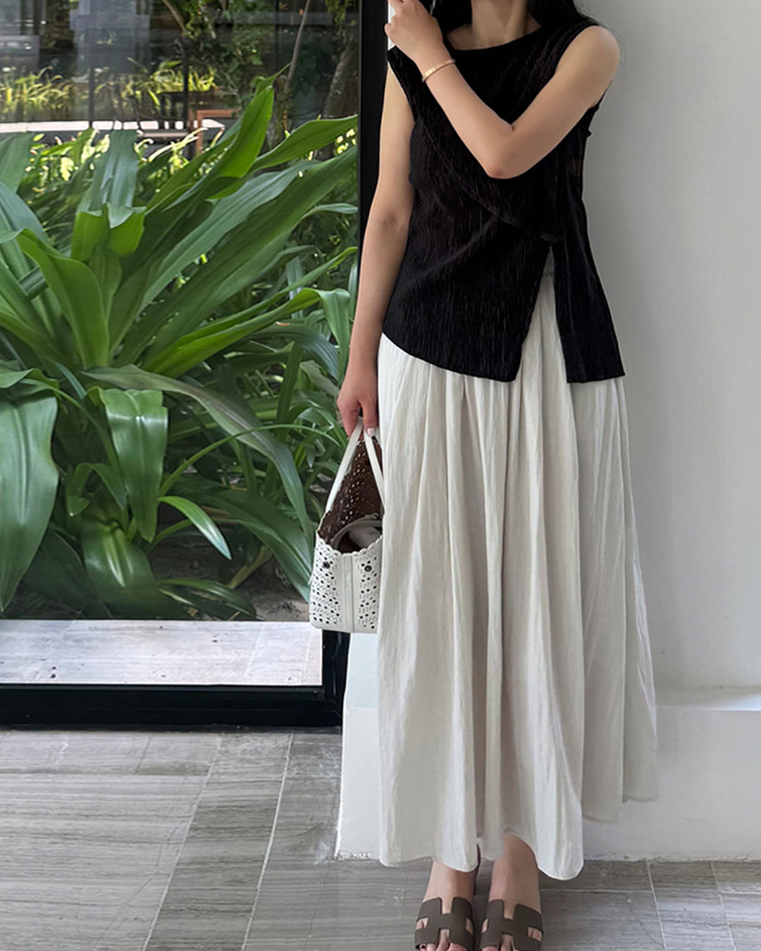 Nylon Crisp A-Line Maxi Skirt