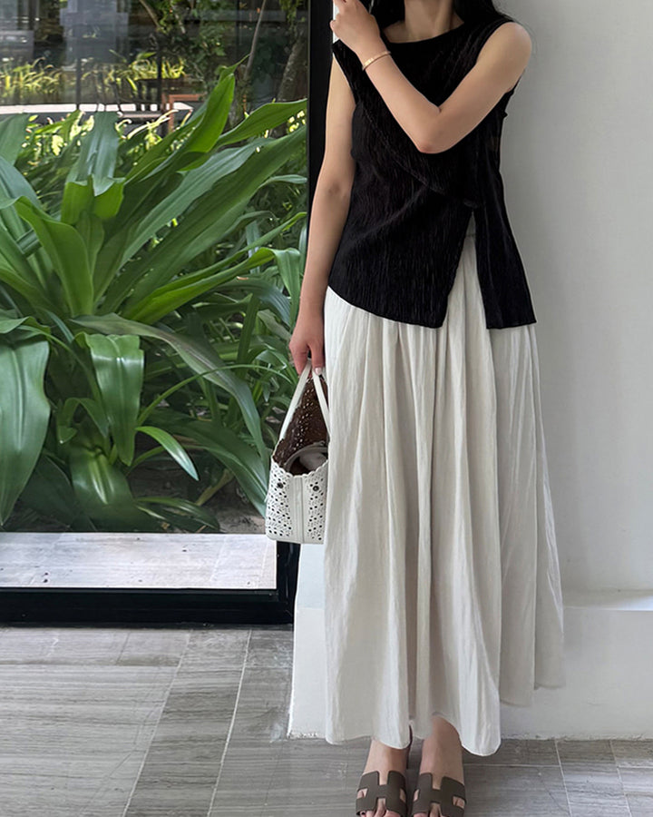 Nylon Crisp A-Line Maxi Skirt
