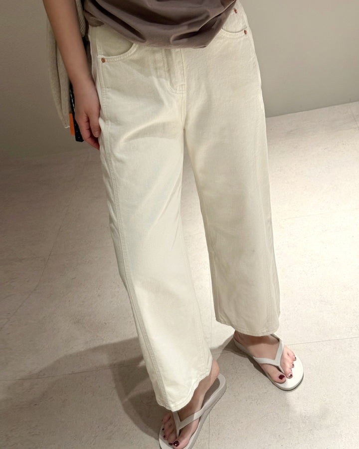 High-Waisted Wide Leg Cream Jeans