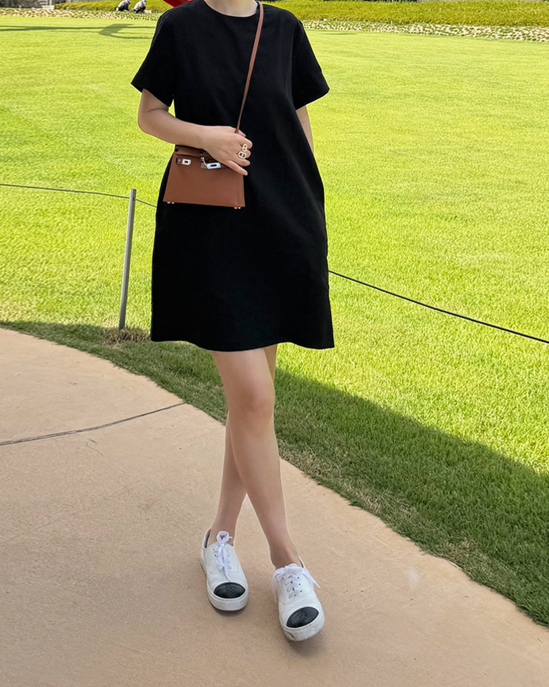 Minimalist Black Linen Pocket Dress