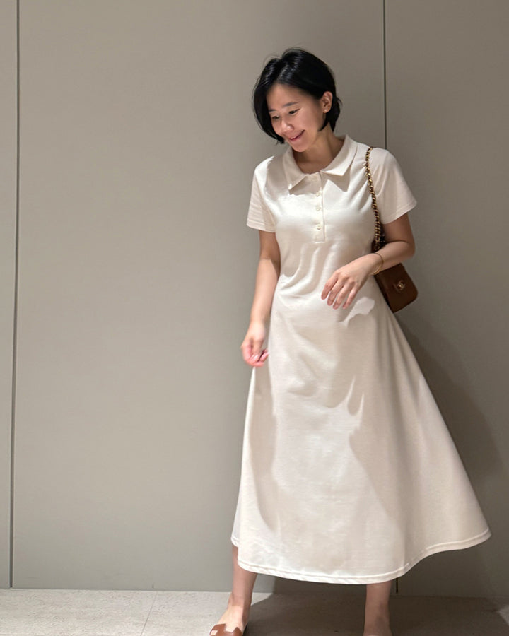 Polo Collar Flared Maxi Dress