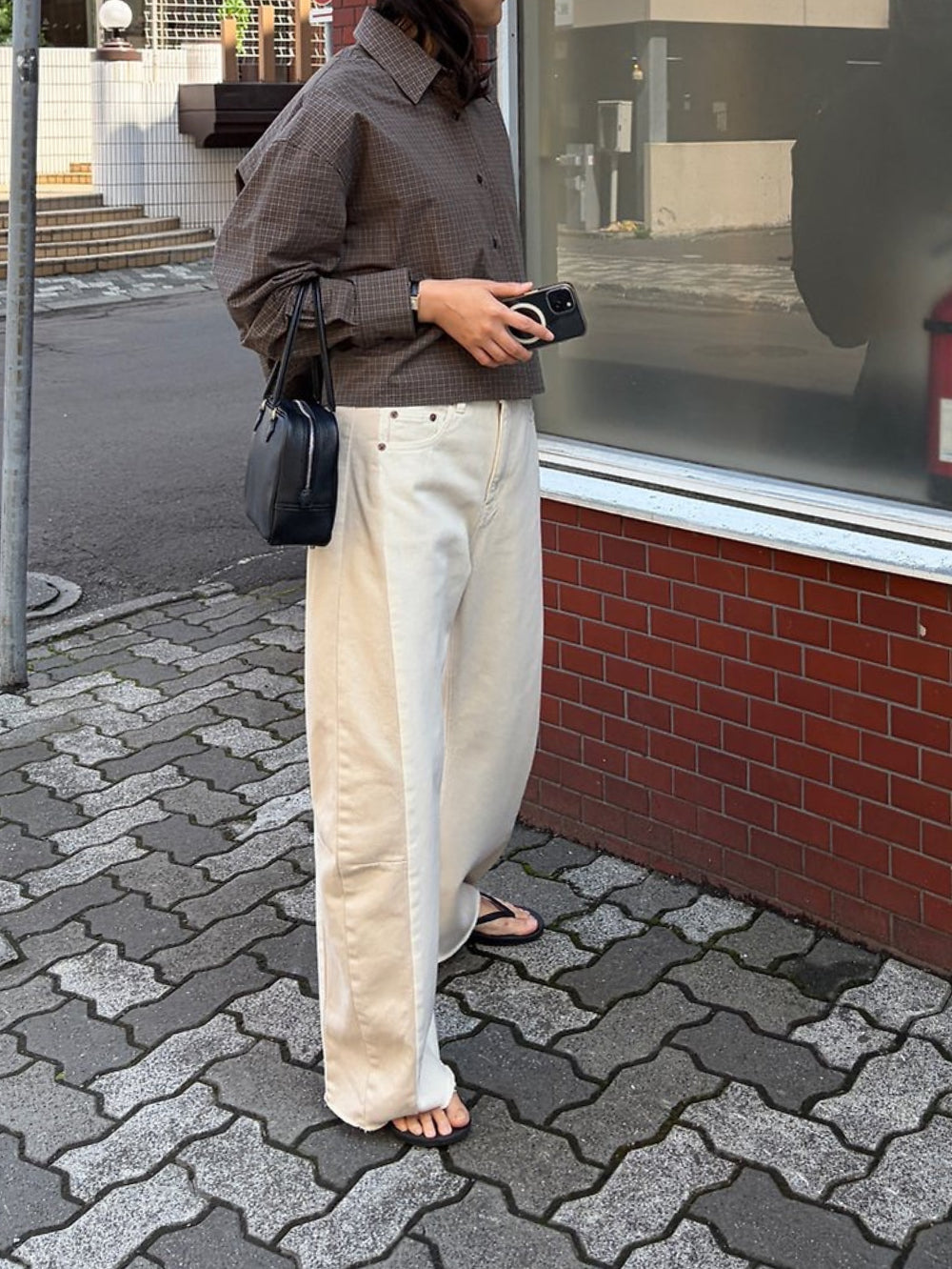 Two-Tone Raw-Hem Barrel Pants