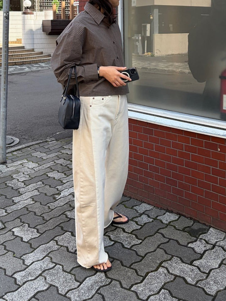 Two-Tone Raw-Hem Barrel Pants