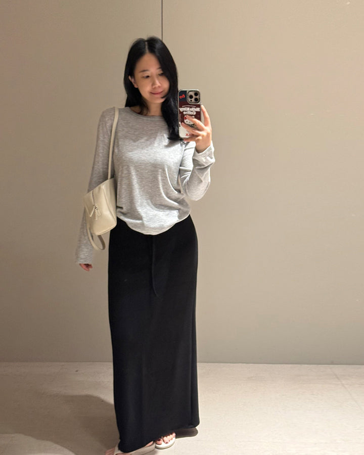 Drawstring Waist Maxi Skirt