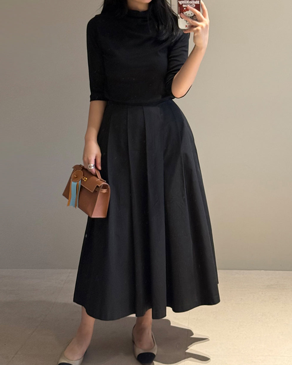 Structured Pleated Midi Skirt