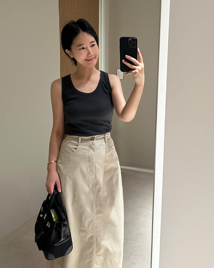 Front Seam Cotton Maxi Skirt