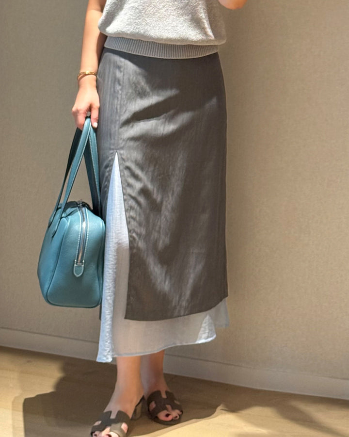 Layered Side Slit Midi Skirt