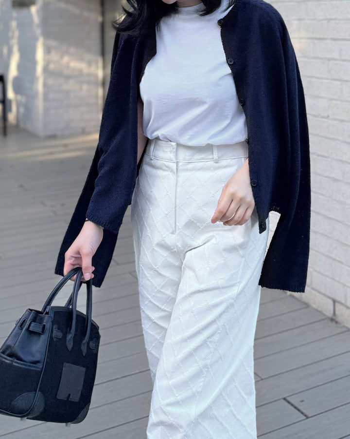 Diamond Textured Wide-Leg Trousers