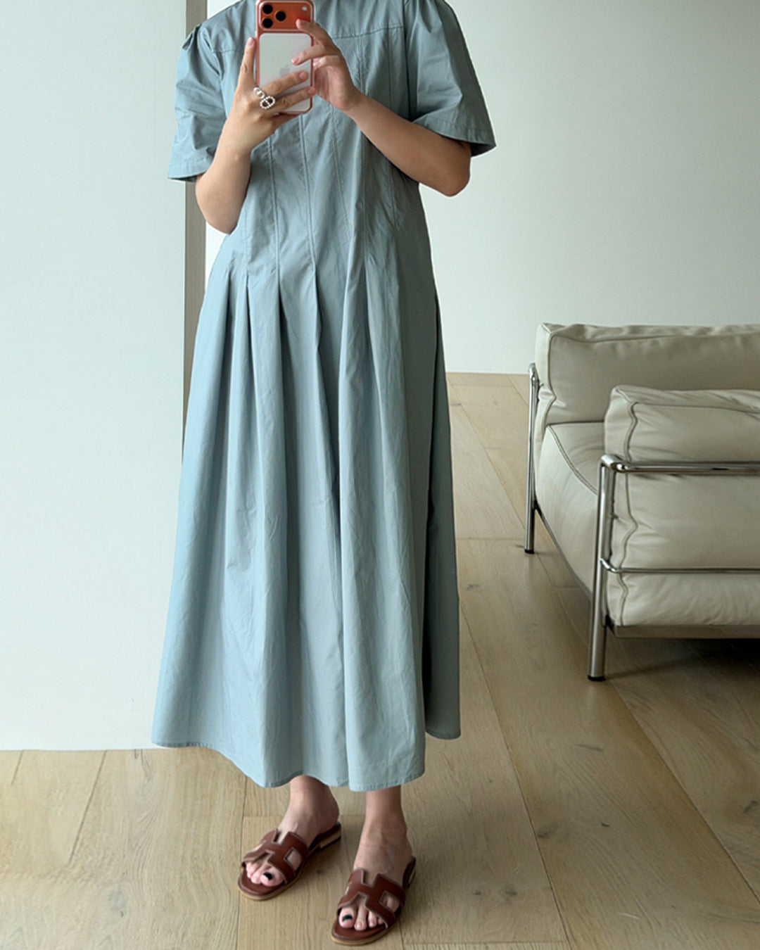 Cotton Pin-Tuck Pleated Maxi Dress