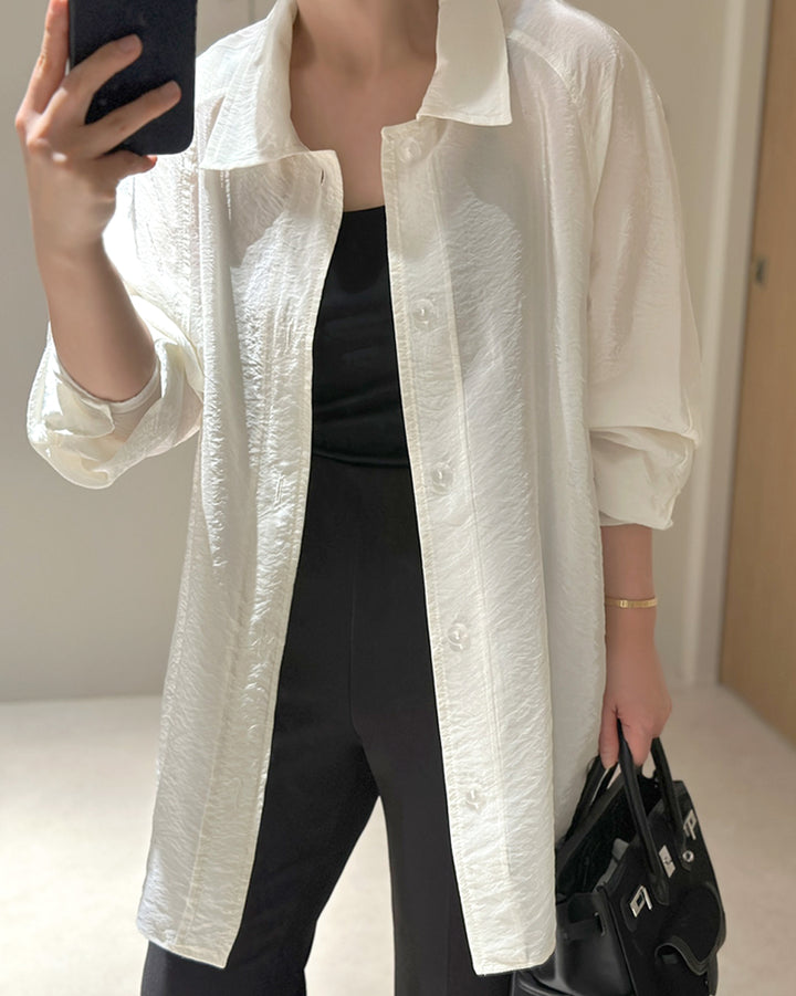 Crinkled Viscose-Blend Belted Shacket