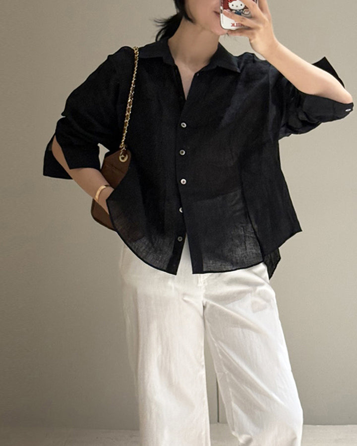 100% Linen Oversized Button-Down Shirt
