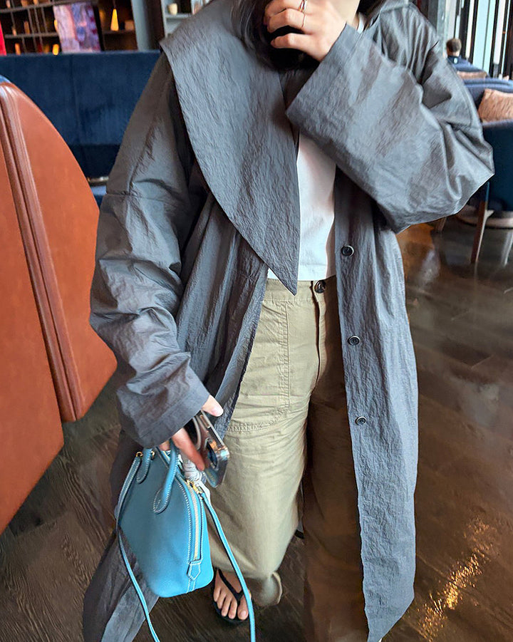 Oversized Hooded Long Windbreaker Coat