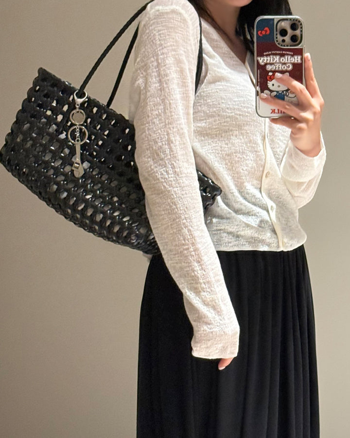 Sheer Knit Long Sleeve V-Neck Cardigan
