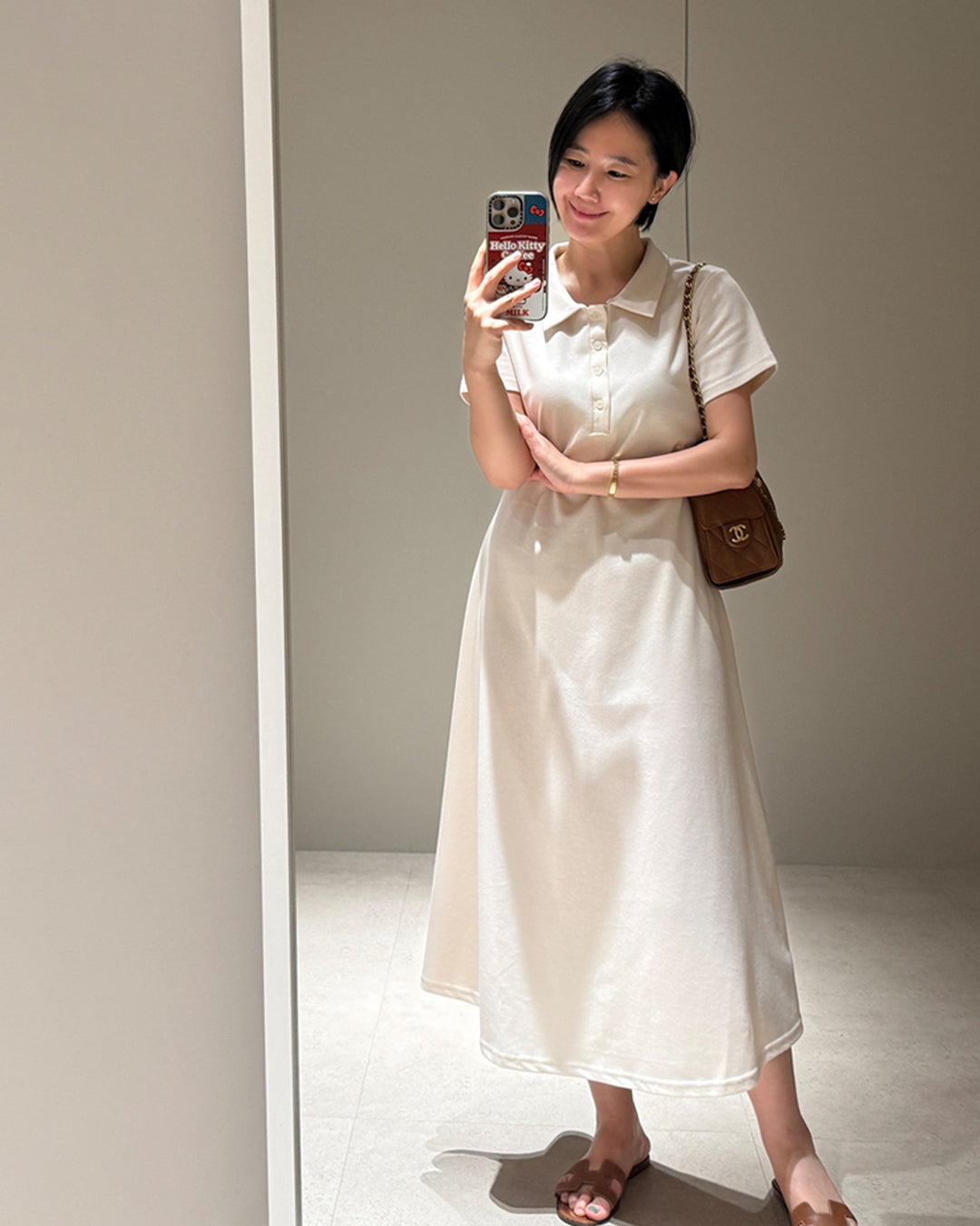 Polo Collar Flared Maxi Dress