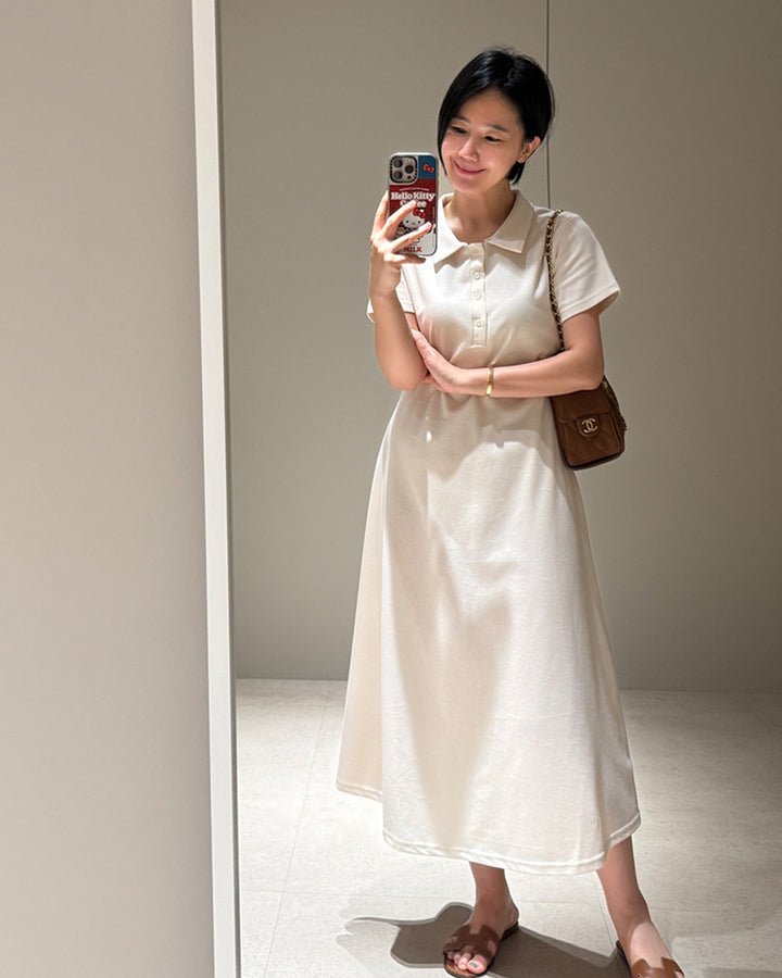 Polo Collar Flared Maxi Dress