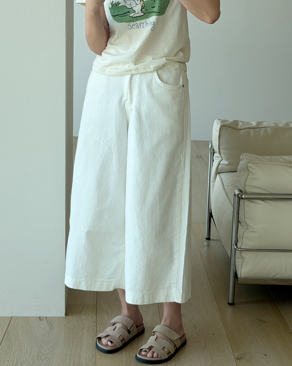 White Cotton Wide-Leg Culottes