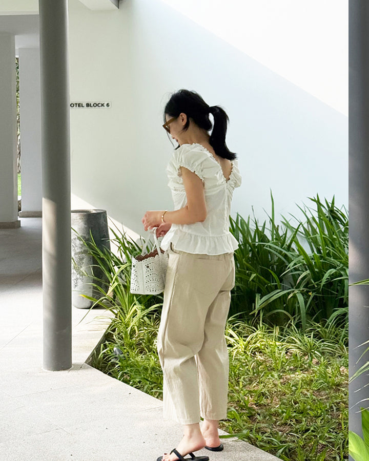 Cotton Ruffled Cap Sleeve Peplum Blouse