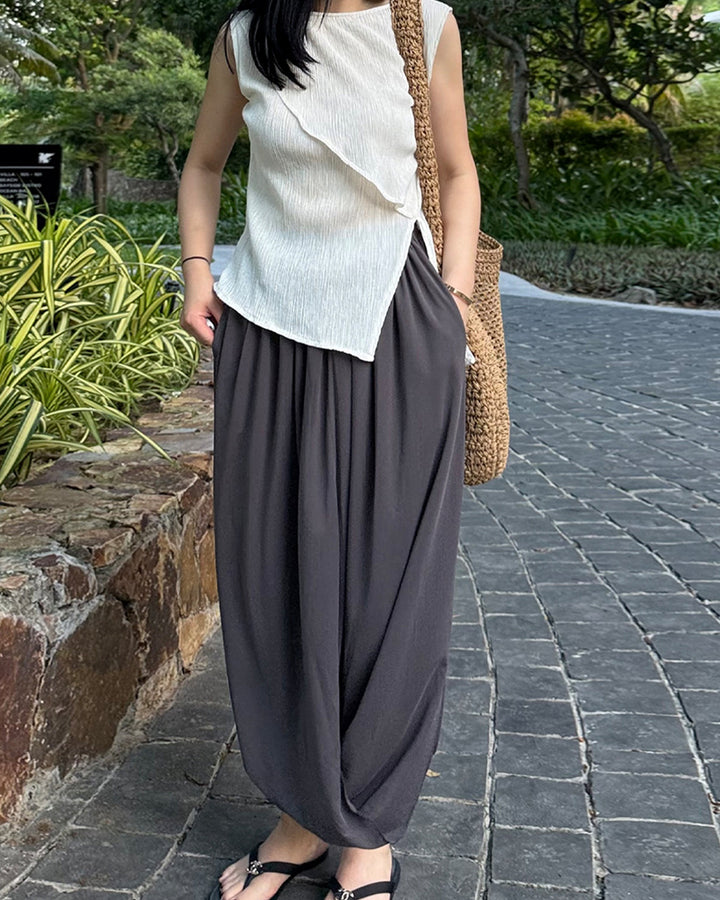 Asymmetric Layered Plisse Sleeveless Top