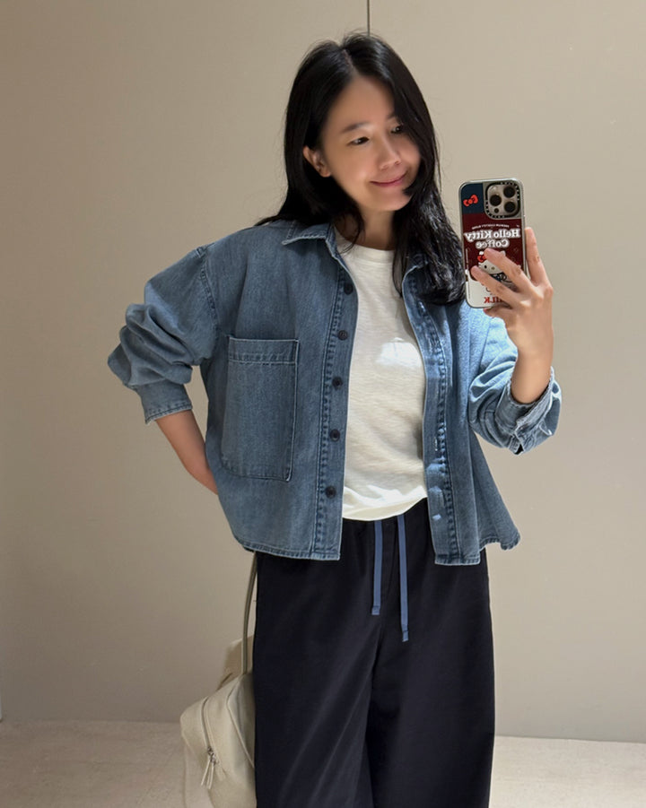 Loose Fit Cropped Denim Shirt