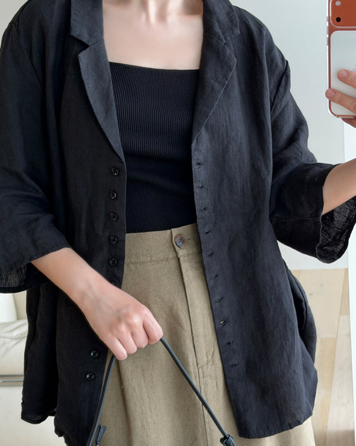 Textured Linen Multi-Button Shirt