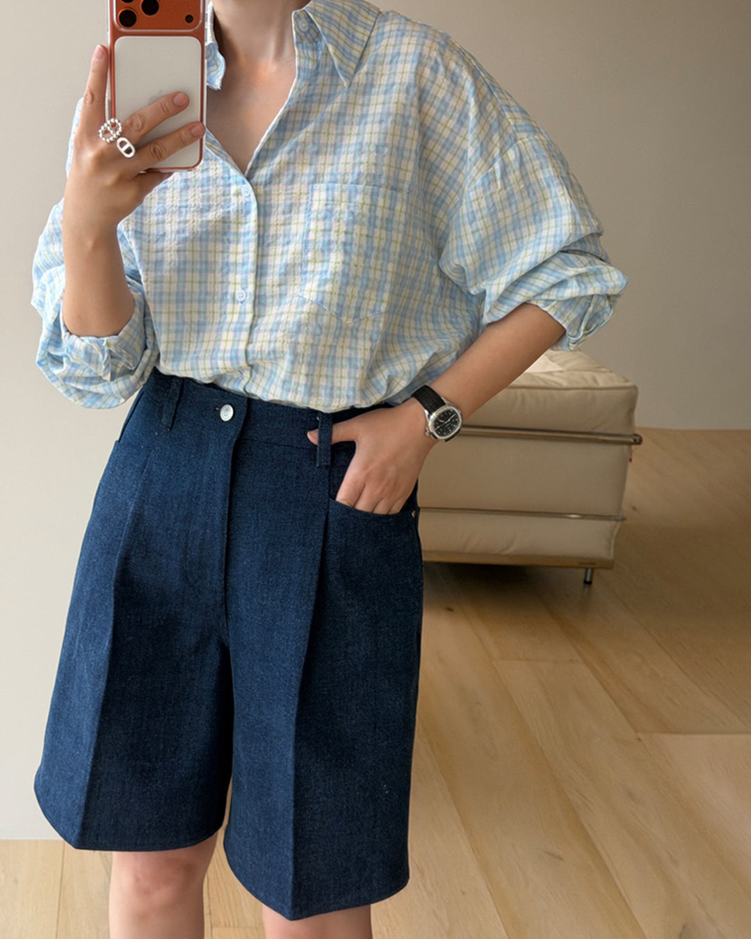 Oversized Pastel Plaid Button-Up Shirt