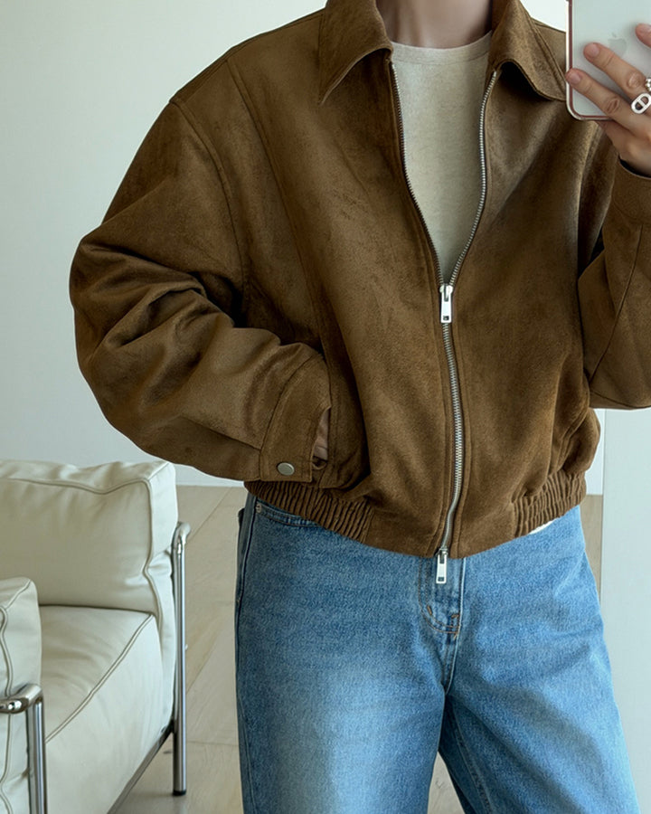 Oversized Faux Suede Blouson Jacket