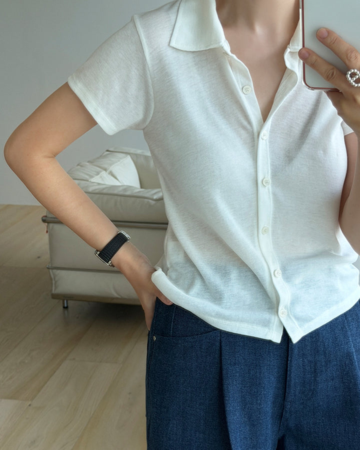 Slim Fit Button-Up Knit Polo Shirt