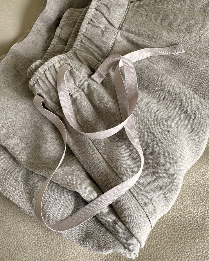 Linen Wide Leg Trousers with Drawstring
