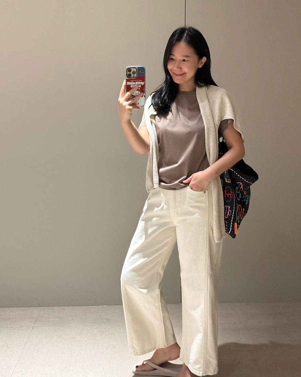 High-Waisted Wide Leg Cream Jeans
