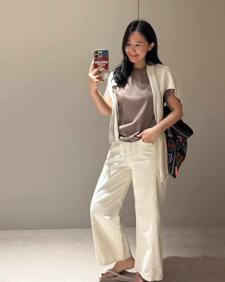 High-Waisted Wide Leg Cream Jeans