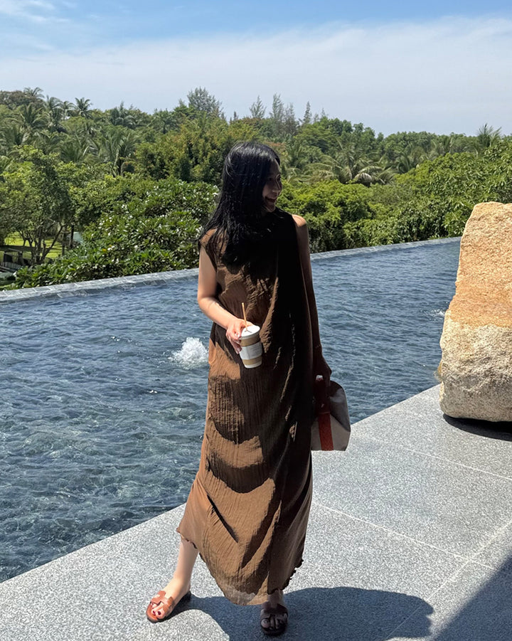 Resort Crinkle Drape Long Dress