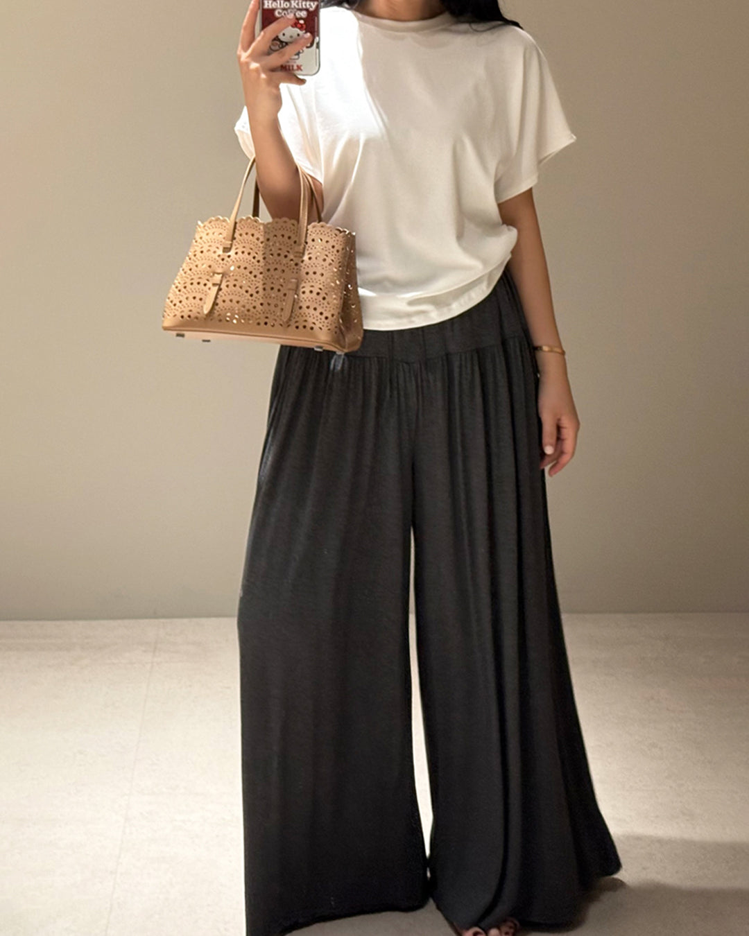 Pleated High-Rise Flowy Wide-Leg Pants