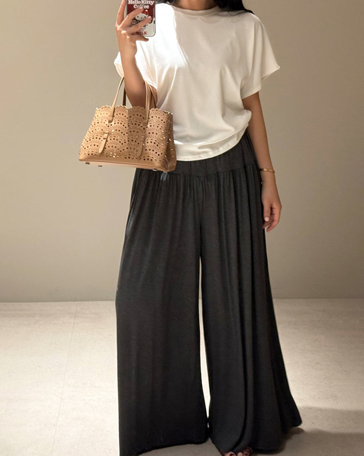 Pleated High-Rise Flowy Wide-Leg Pants