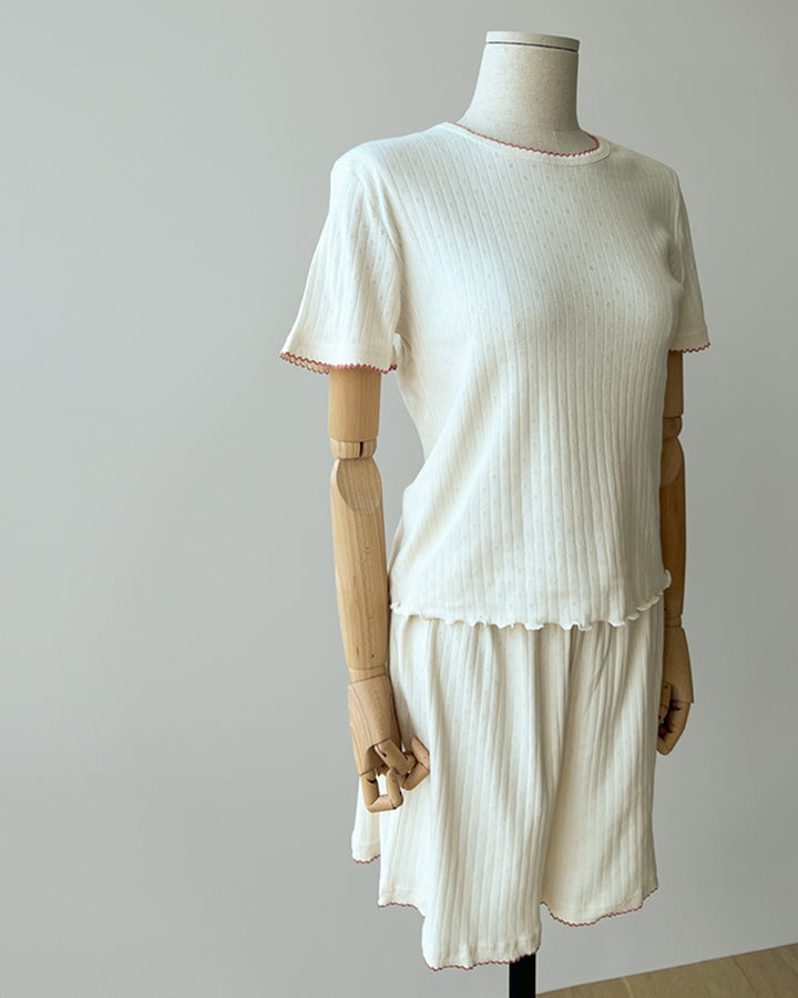Cozy Pointelle Ribbed Short Sleeve Pajama Set