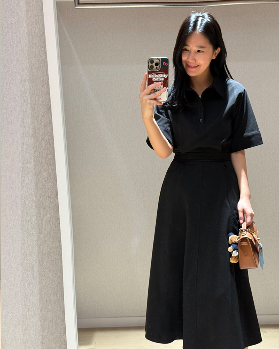 Classic Polo Collar A-Line Midi Dress