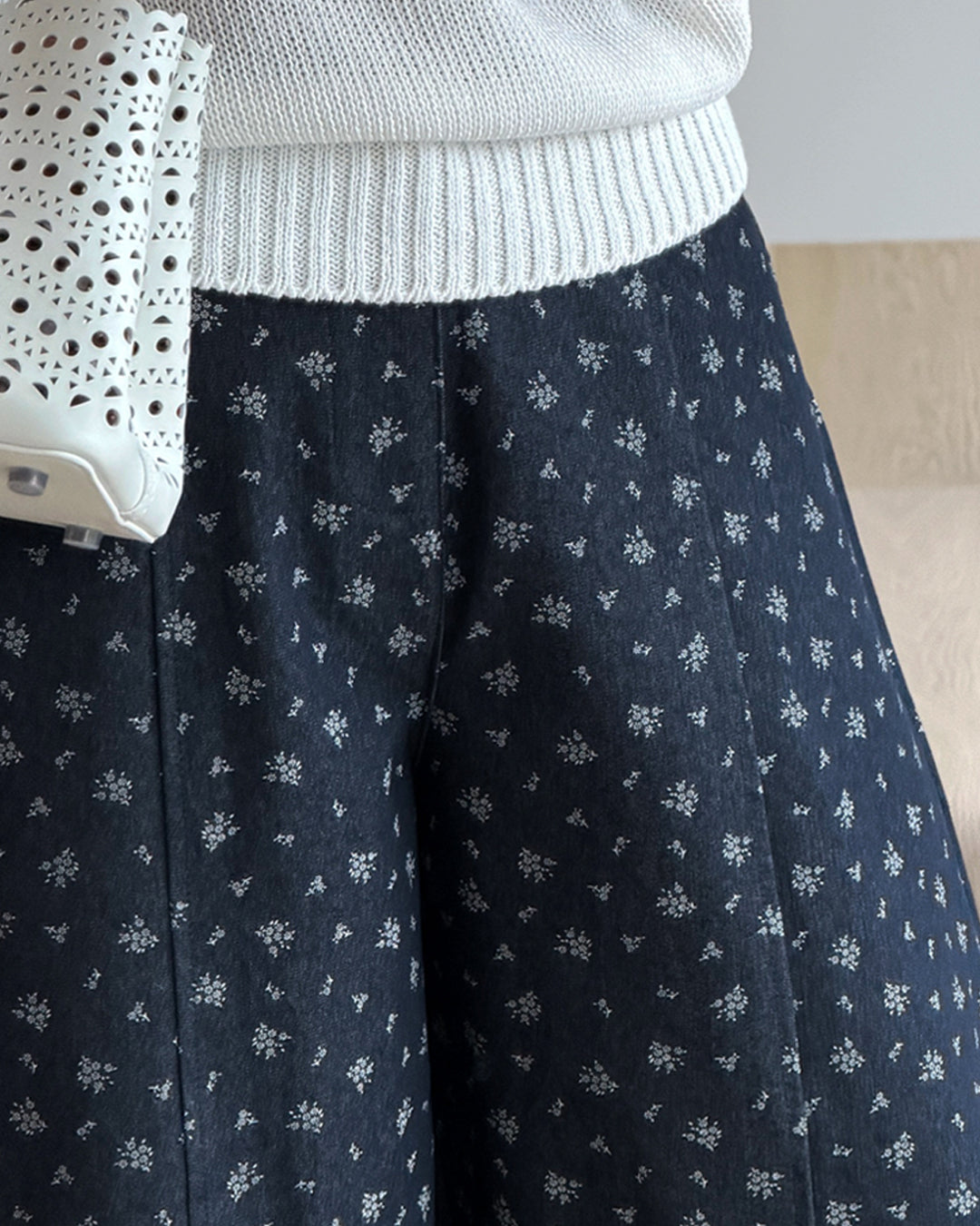 Cotton Blend Ditsy Floral Pintuck Pants