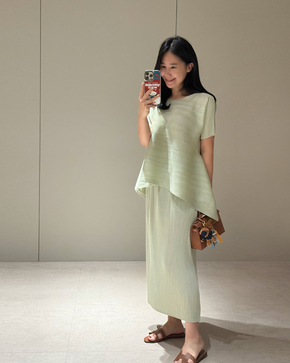 Asymmetric Pleated Top and Maxi Skirt Set