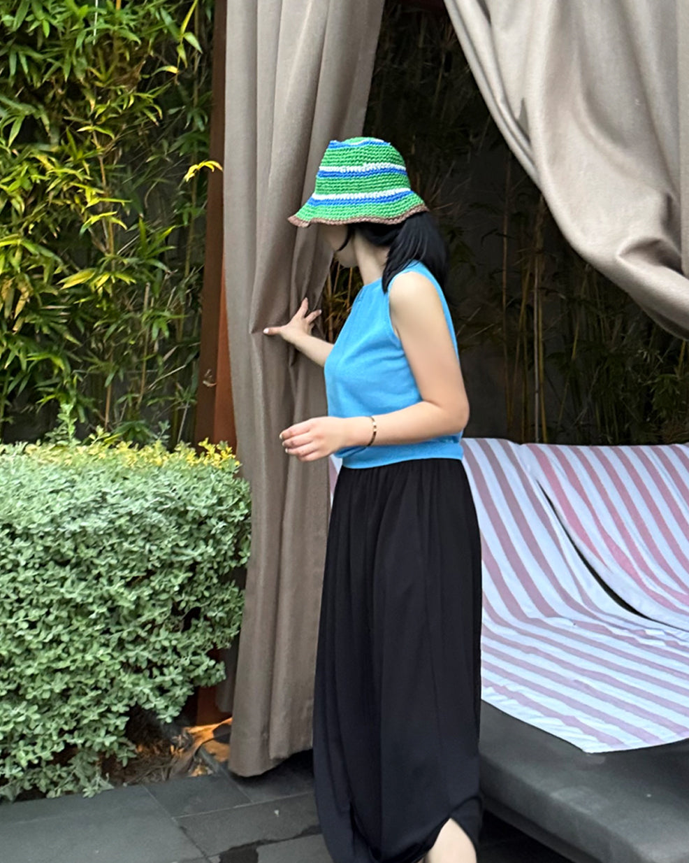 Handcrafted Striped Paper Straw Bucket Hat