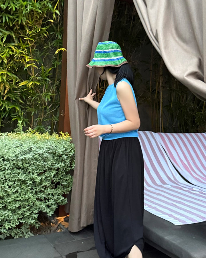 Handcrafted Striped Paper Straw Bucket Hat