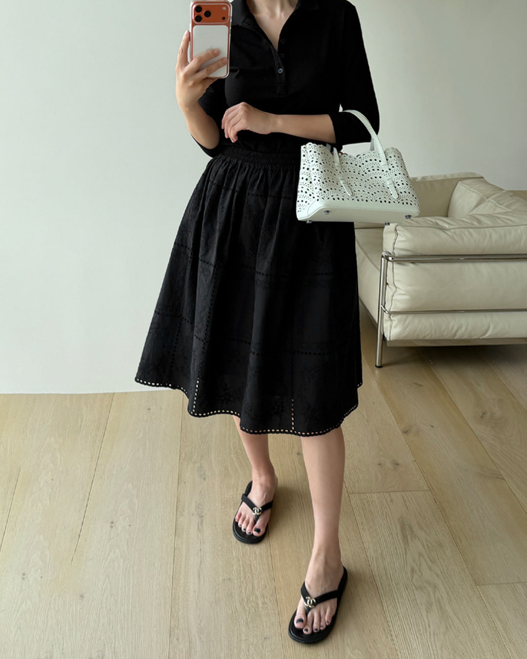 Floral Eyelet Embroidered Midi Skirt