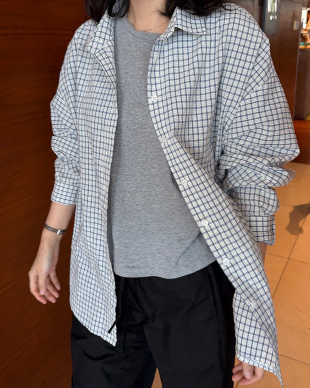 Wrinkled Check Loose Shirt