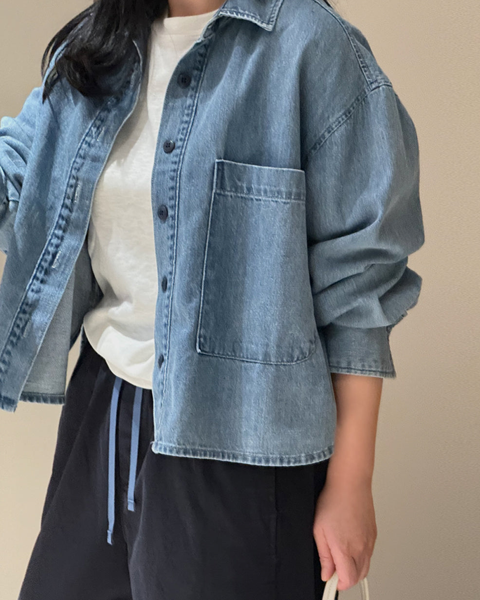 Loose Fit Cropped Denim Shirt