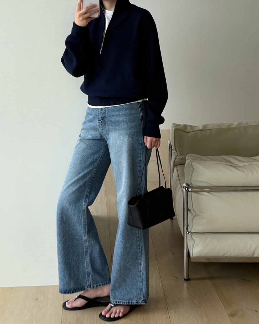 カシミヤ ハーフジップ レイヤリングニット