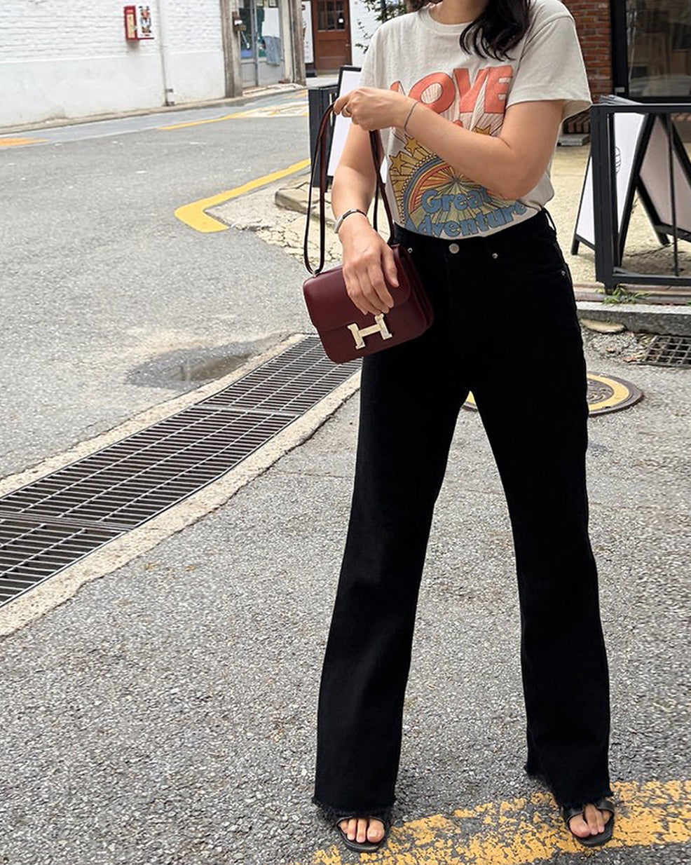 Soft Washed Black Slight Flare Jeans