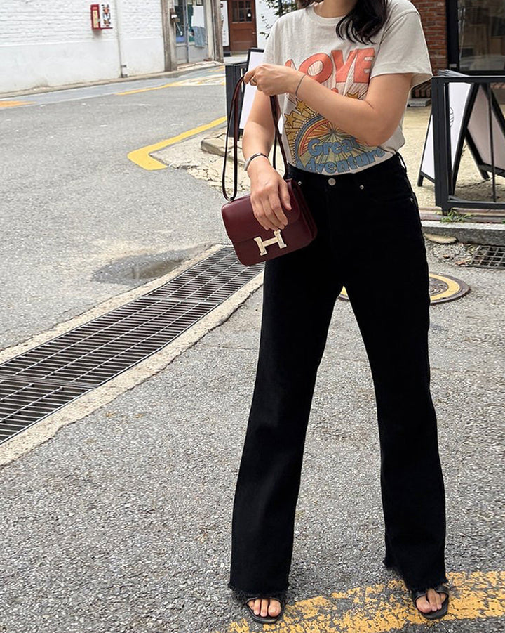 Soft Washed Black Slight Flare Jeans