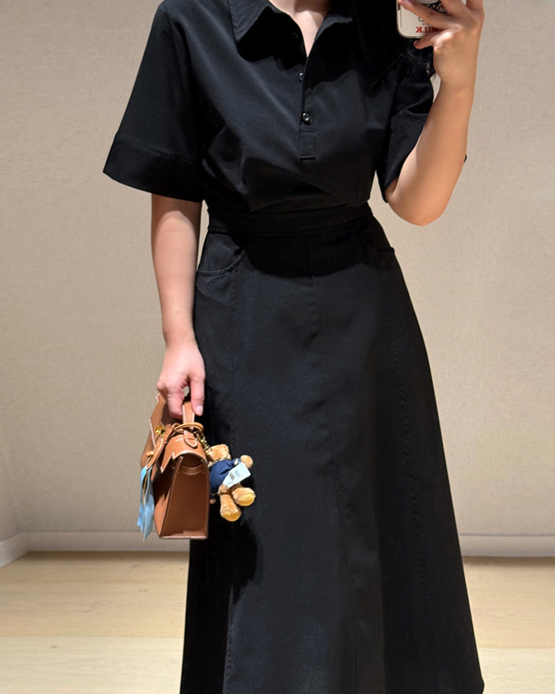 Classic Polo Collar A-Line Midi Dress