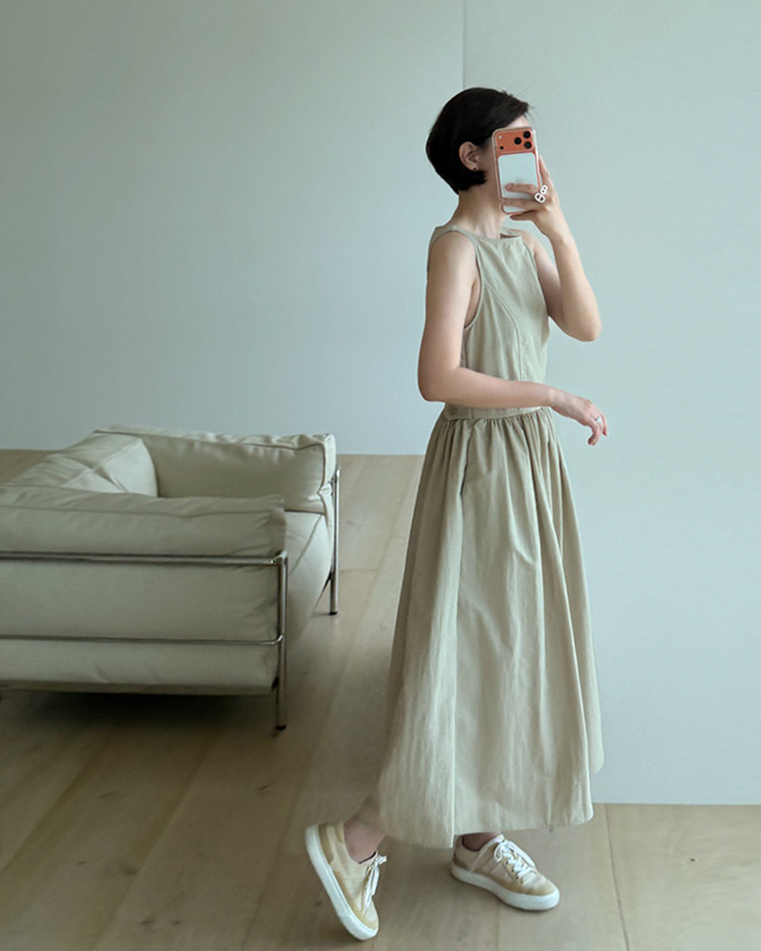 Nylon Sleeveless Flared Dress
